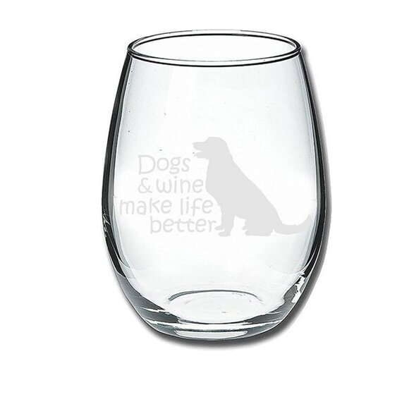 Dogs & Wine Make Life Better 15 oz Stemless Wine Glass gift for dog owner lover - Picture 2 of 5